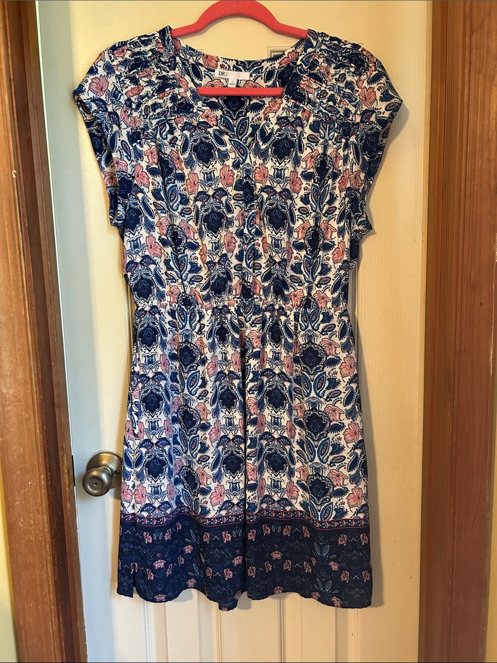 DR2 Navy and Pink Patterned Midi Dress